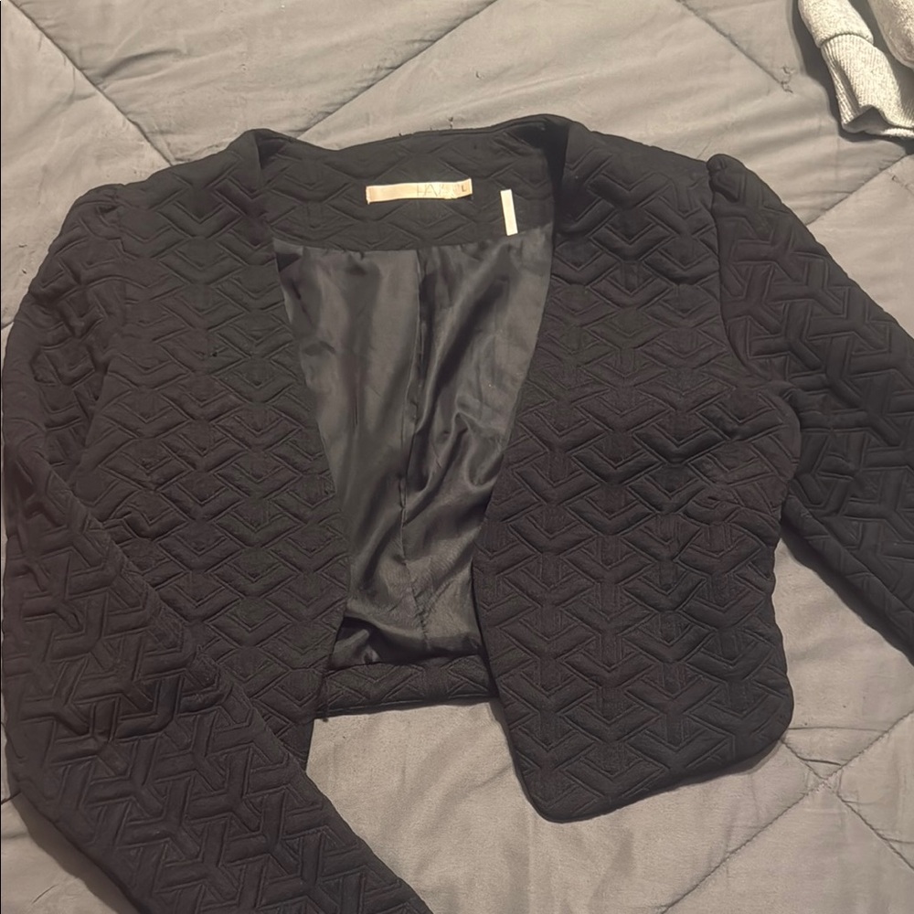 Black Cropped Blazer with Textured Design